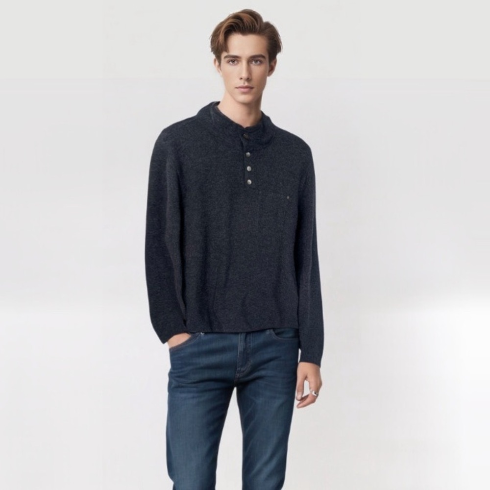 Vuori Wool Blend 1/4 Button Up Sweater Pullover Grey size Medium Gorpcore Cosy